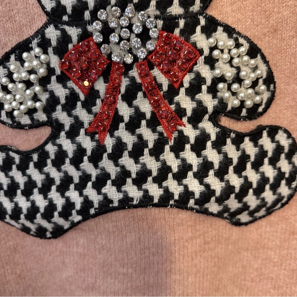 Women’s Boutique Large / XL Pink Teddy Bear Bow Sweater, Pearls, Gems, Bling NWT - Picture 8 of 11